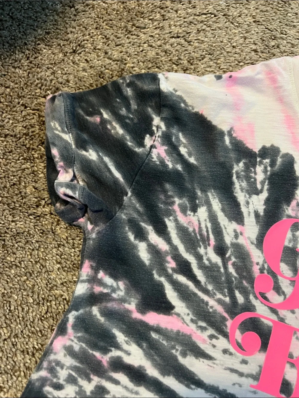 Justice Pink & Black Tie-Dye Tee with Positive Slogan